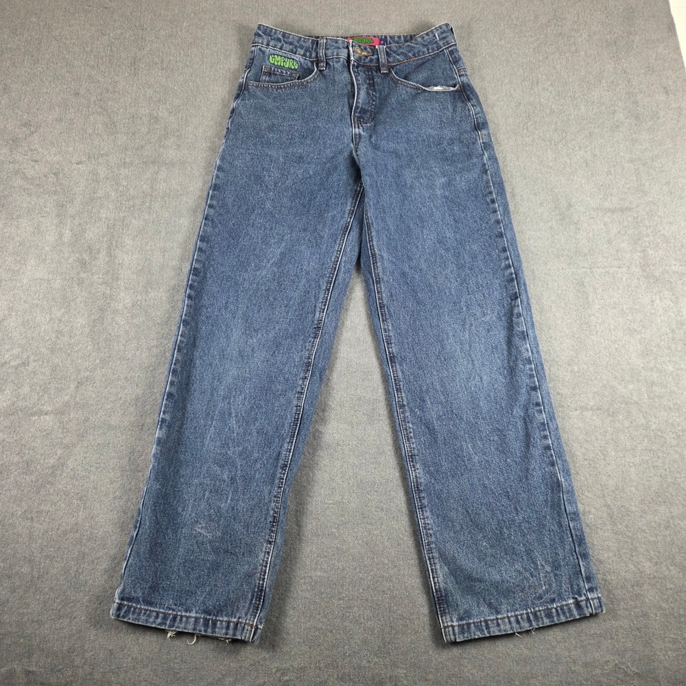 Empyre Loose Fit Skate Jeans Womens Size 0 Blue‎ Medium Wash Wide Leg Distressed